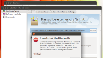 DraftSight su Ubuntu 11.04 risolvere problema di installazione "Il pacchetto è di cattiva qualità"