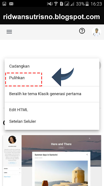 Klik pulihkan di dasboard blogger baru