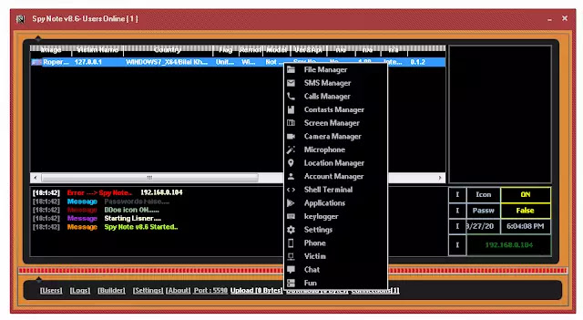 SpyNote v.8.6 G  windows+Android