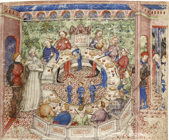 Сэр Галахад знакомится с рыцарями короля Артура, собравшимися за Круглым столом