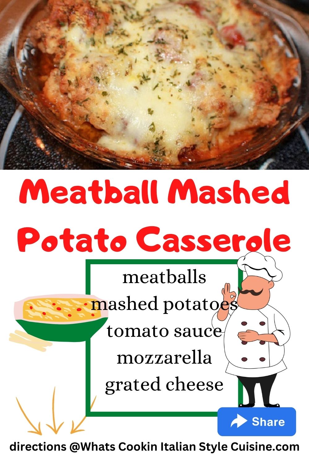 meatball mashed potato casserole pin for later