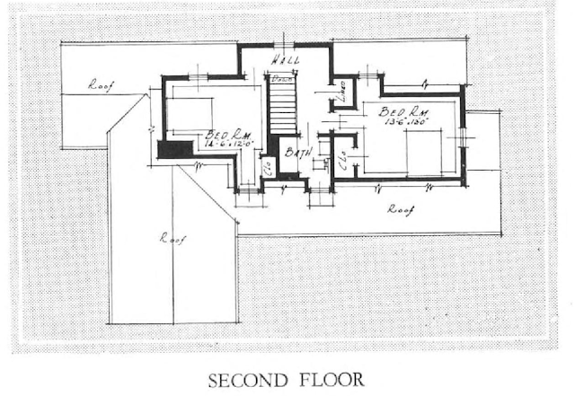 black and white drawing of second floor plan Sears Ellison in 1932 Sears Modern Homes catalog