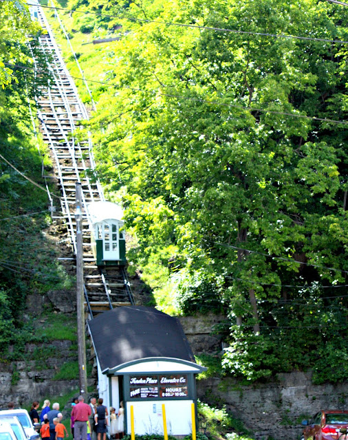 The cars of the Dubuque Incline escort visitors to magnificent views of the city.