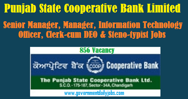 Punjab State Cooperative Bank Recruitment 2021 for 856 Posts