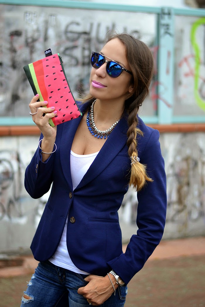 look con blazer blu