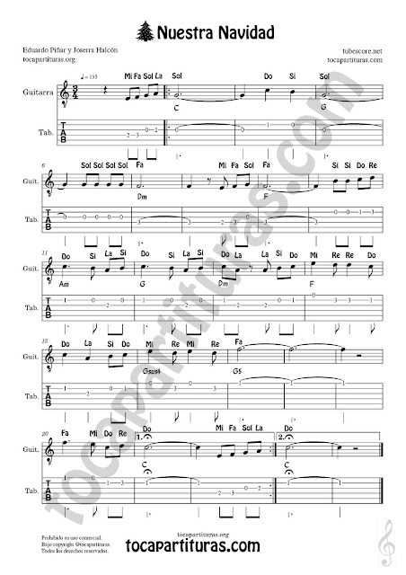 Partitura de Nuestra Navidad de Canal Sur para Guitarra Sheet Music Guitar Score Music Score Christmas Songs