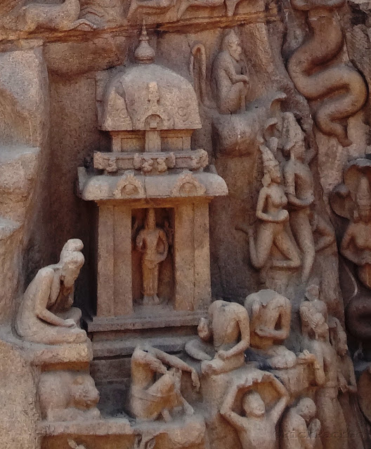 Life at the bank of Ganges - From Descent of Ganges Bas relief  - UNESCO World Heritage Site - Mahabalipuram India - Pick, Pack, Go