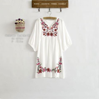 Baju Big Size Rose White Blouse - 10371