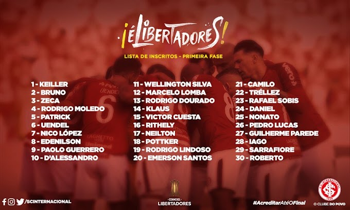 Internacional divulga lista de inscritos da Libertadores