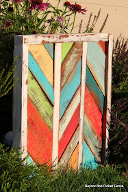 reclaimed wood art http://bec4-beyondthepicketfence.blogspot.com/2014/07/reclaimed-herringbone-art-and-tale-of.html