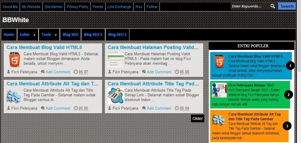 BBWhite Responsive Blogger Template Valid HTML5 dan CSS3