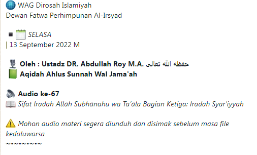 Audio ke-67 Sifat Iradah Allah Subhanahu wa Ta’ala Bagian Ketiga : Iradah Syar'iyyah - Aqidah Ahlus Sunnah Wal Jama'ah