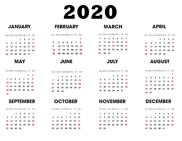 2020 Calendar Printable One Page