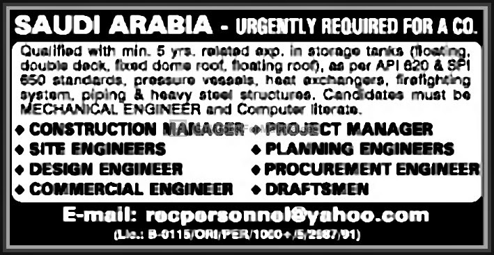 Urgently Required for KSA