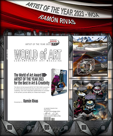 Certificado otorgado a Ramón Rivas al ser galardonado con el Premio WORLD of ART, al "Artista del Año - Lo mejor en Arte y Creatividad 2023"