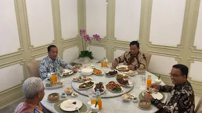 Momen Jamuan Makan Siang Jokowi Bareng Anies,Prabowo,Dan Ganjar Di Istana