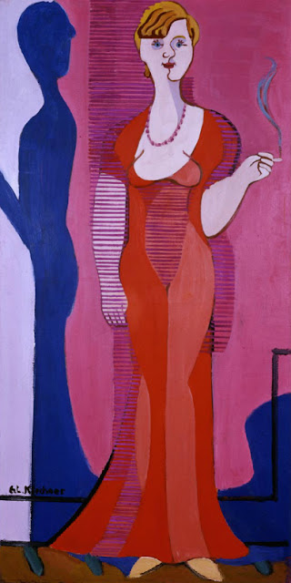 "Mujer rubia con vestido rojo. Retrato de la señora Hembus";Kirchner 1932