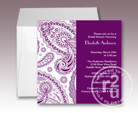 Purple & White Paisley Bridal Shower Invitations