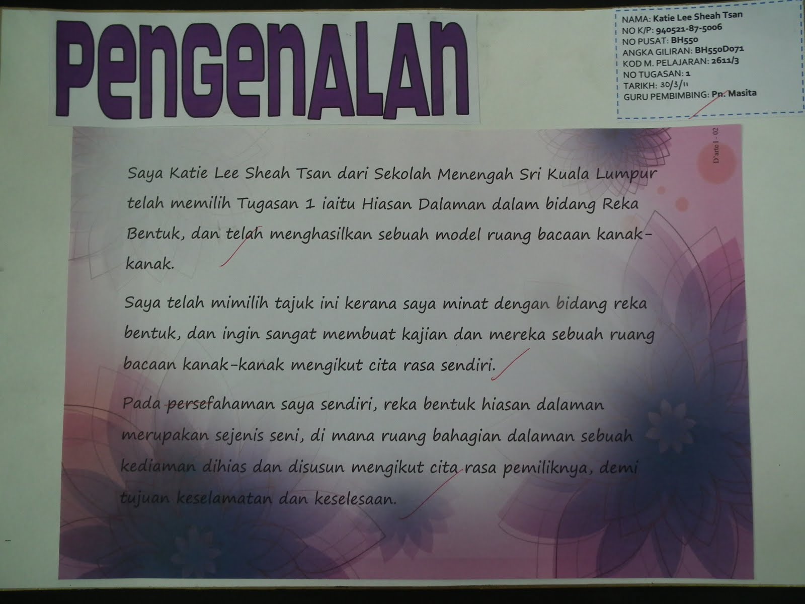 Guru Cemerlang Seni TTDI Jaya: Contoh Kerja Kursus -Ruang 