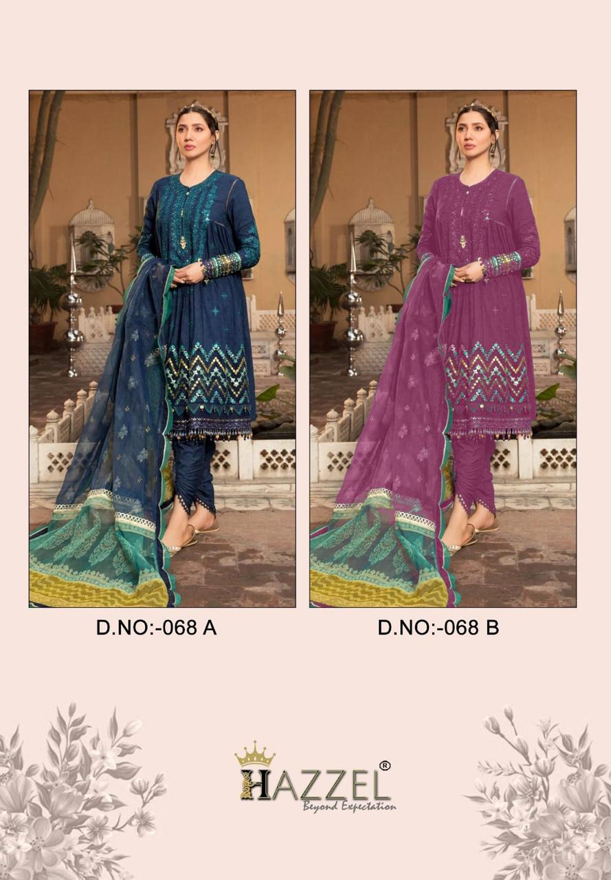 68 Hazzel Cotton Embroidery Work Pakistani Patch Work Suits