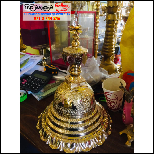 Gold Plated Brass Karaduwa - 16 inch - (Pagoda, Chaithya)  - අගල් 16 ක් උස රන් ආලේපිත කරඩු වහන්සේ