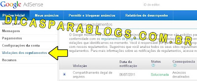 Notificação sobre Regulamento Google AdSense