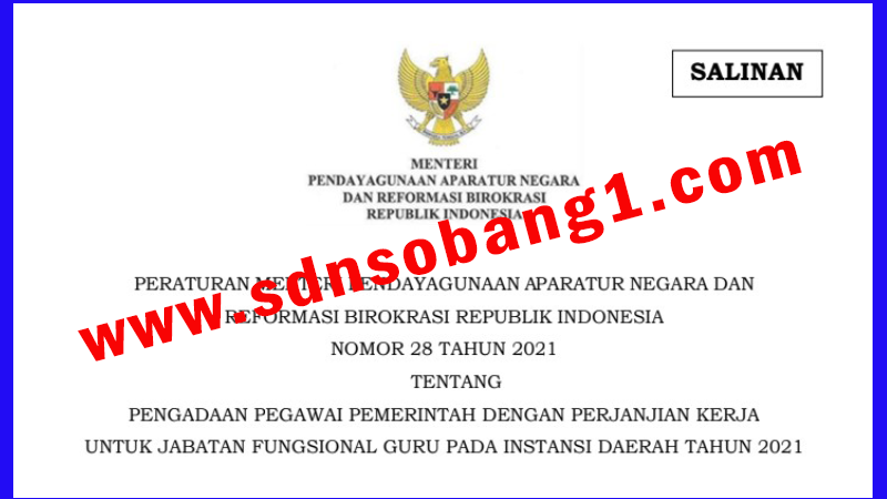 PERMENPAN RB NOMOR 28 TAHUN 2021 PENGADAAN PPPK P3K GURU PADA INSTANSI