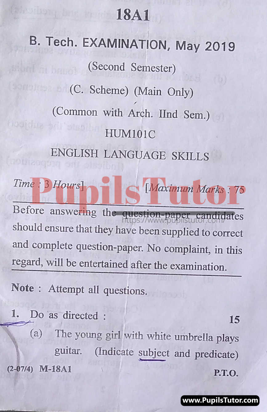 MDU (Maharshi Dayanand University, Rohtak Haryana) Btech C Scheme Second Semester Previous Year English Language Skills Question Paper For May, 2019 Exam (Question Paper Page 1) - pupilstutor.com