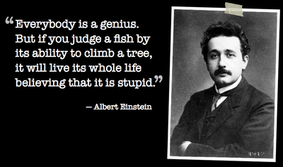 Everybody is a genius But if you judge a fish by its ability to climb a tree, it will live its whole life believing that it is stupid,genius albert einstein quote famous brilliant intelligent