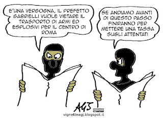 giubileo, armi, esplosivi, terrorismo, attentati, isis, Gabrielli, prefetto, vignetta satira