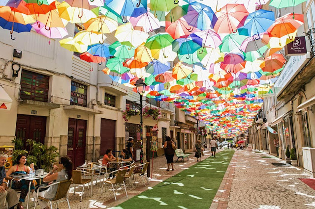 Umbrella sky in Agueda, Portugal