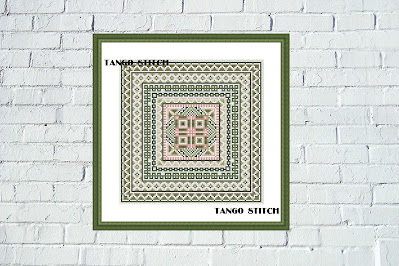 Cute pink green cross stitch ornaments embroidery pattern - Tango Stitch