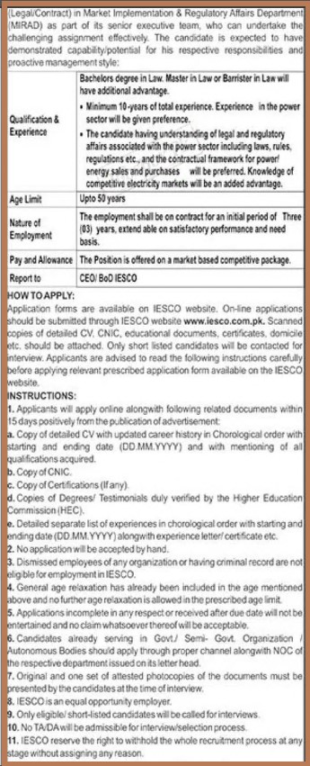 Islamabad Electric Supply Company IESCO Jobs 2023 | Daily New jobs