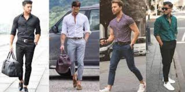 The clothing and colors of the casual men