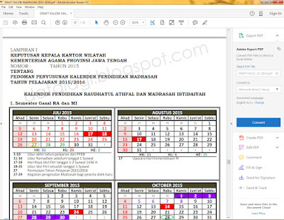 Draft Kalender Pendidikan RA/Madrasah Ibtidaiyah TP.2015/2016