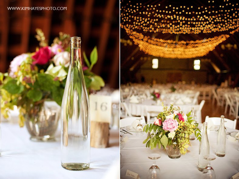 The dusty rose and pink decor lit up the restored 1944 dairy barn for the 