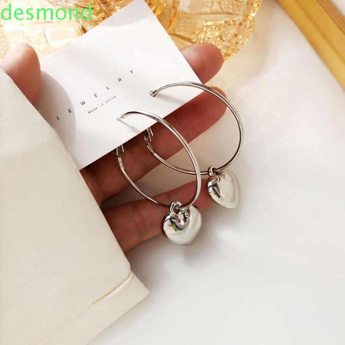 [ desmond.vn ] DESMOND Simple Hoop Earrings Romantic Big Circle Love Heart Earrings Women Korean Sweet Gifts Alloy Girls Fashion Jewelry/Multicolor