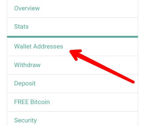 Jika sudah Login silahkan anda pilih menu Wallet Addresses