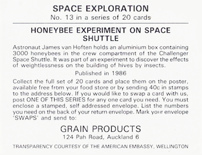 1986 Grain Products : Space Exploration #13 - Honeybee Experiment on Space Shuttle