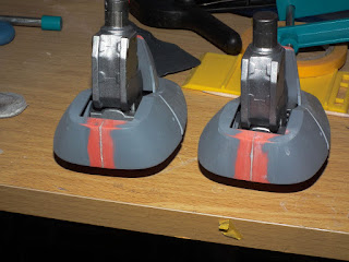 Sanded & filled lower feet on 1/48 Zaku II