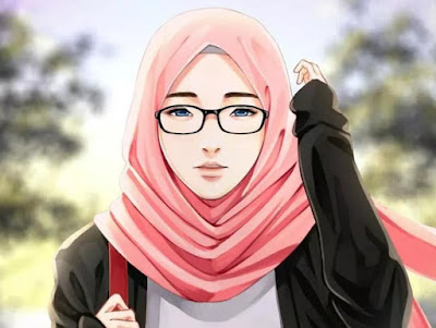 Gambar Kartun Muslimah Bercadar dan Berkacamata