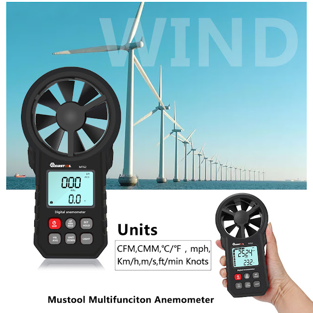 MUSTOOL MT62 Digital Anemometer Beaufort Wind Scale Measure Real-time + Average Wind Speed Measure Air Volume Measure Wind Speed Meter with Temperature Test 