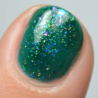 green jelly nail polish with color shifting flakies