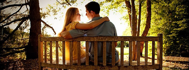 Romantic Couple Facebook Timeline Cover. couple setting in bench