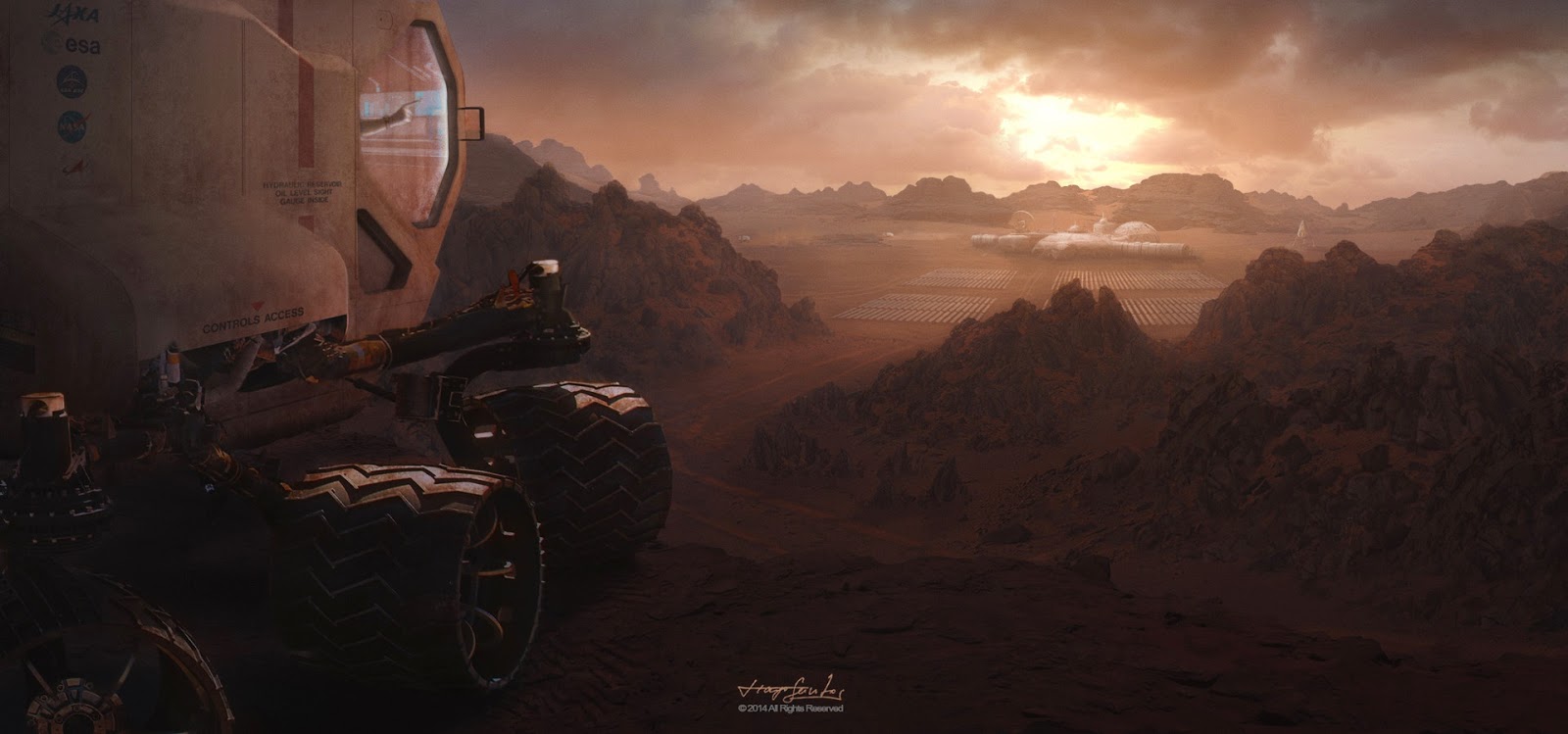 Rover approaching Mars base by Tiago Santos
