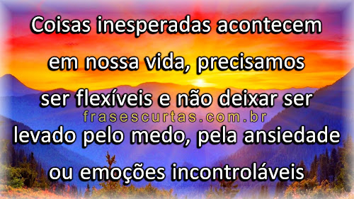 Coisas inesperadas acontecem em nossa vida, precisamos ser flexíveis e não deixar ser levado pelo medo, pela ansiedade ou emoções incontroláveis