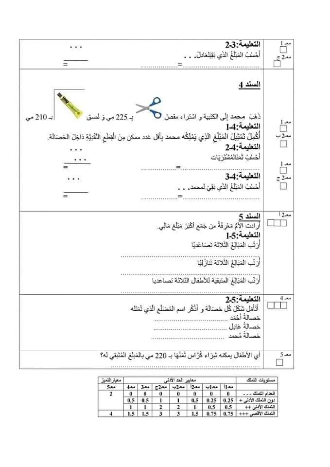 سنة ثانية : تقييمات الثلاثي الثالث  جميع المواد