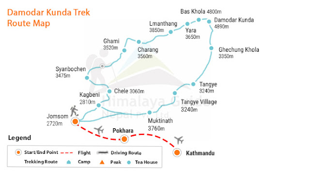 Damodar Kunda Trek Map with altitude