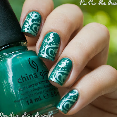 Stamping nail art: China Glaze - Exotic Encounters + China Glaze Metallic Muse + stamping plate M64