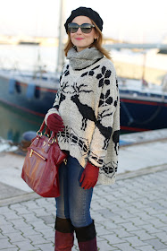 deer print sweater, Miu Miu boots, Prada bag